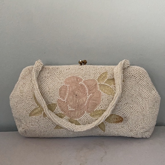 VINTAGE BAG BY JOSEF BEADED JAPAN FLORAL CLUTCH - Picture 2 of 16